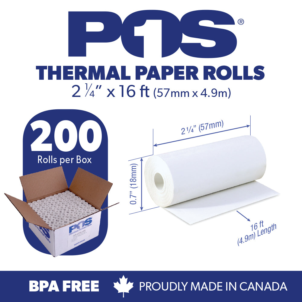 POS1 Thermal Paper 2 1/4 x 16 ft for Poynt Smart Terminal Receipt Printer 18mm diameter CORELESS BPA Free 200 rolls