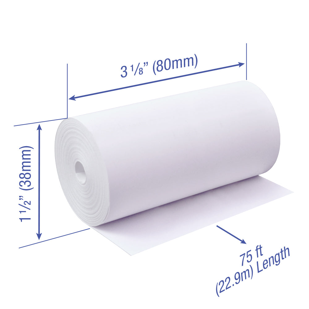 3 1/8 x 75 ft x 38mm x 96 rolls BPA Free Thermal Paper